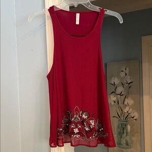 Xhilaration Red Tank Top with Black Embroidery